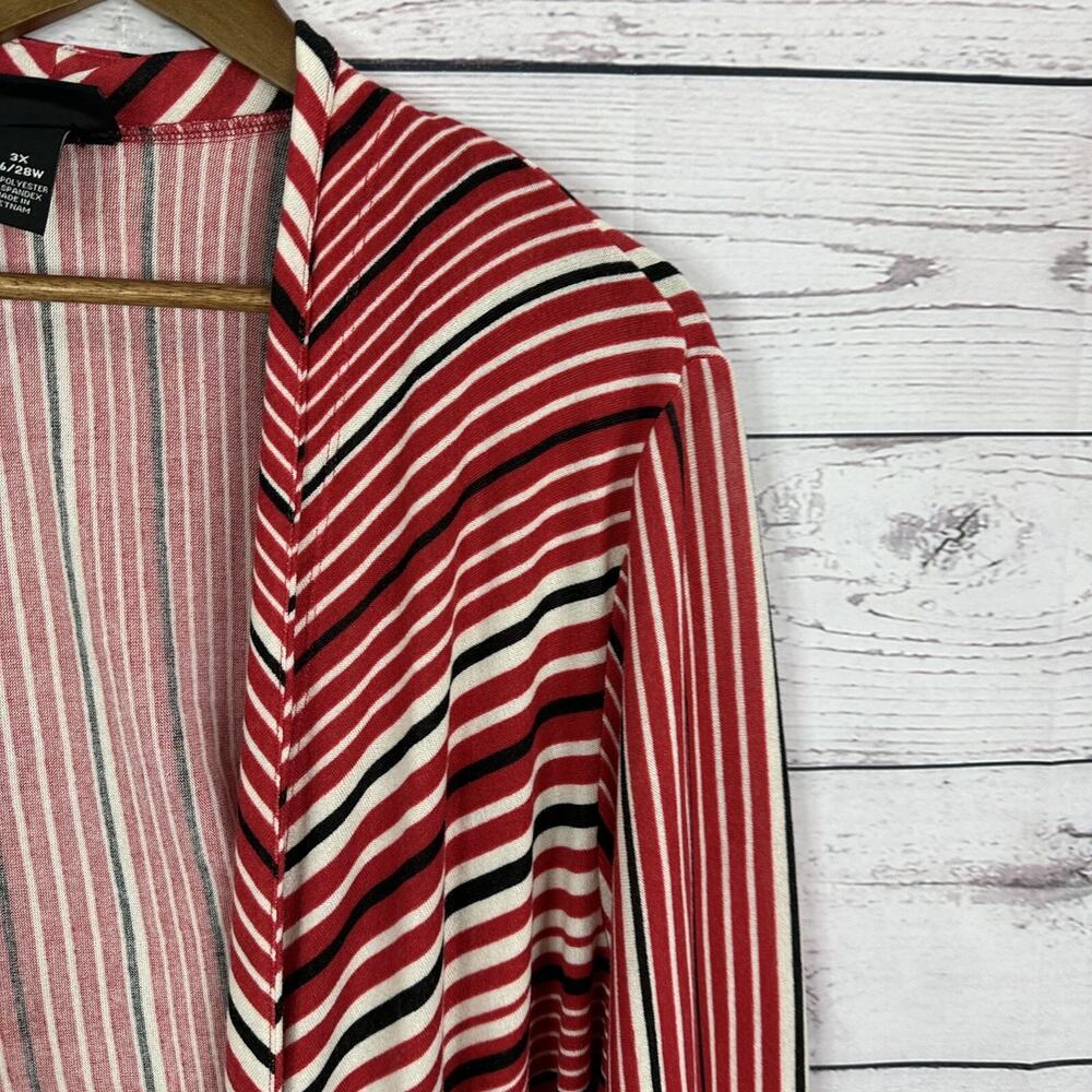 Maggie‎ Barnes Cardigan Sweater Womens 3x Red Open Knit Long Sleeve Stripe - Picture 2 of 13